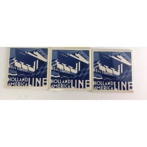 Holland America Line Statendam Delft Blue Coaster Tile 4” Set Of 3